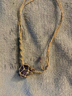 raw material, handmade amethyst knot necklace
